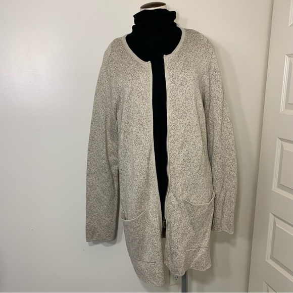 Nicole Miller Minimalist Neutral Tan Cotton Blend Zippered Cardigan Sweater XL - Picture 4 of 13